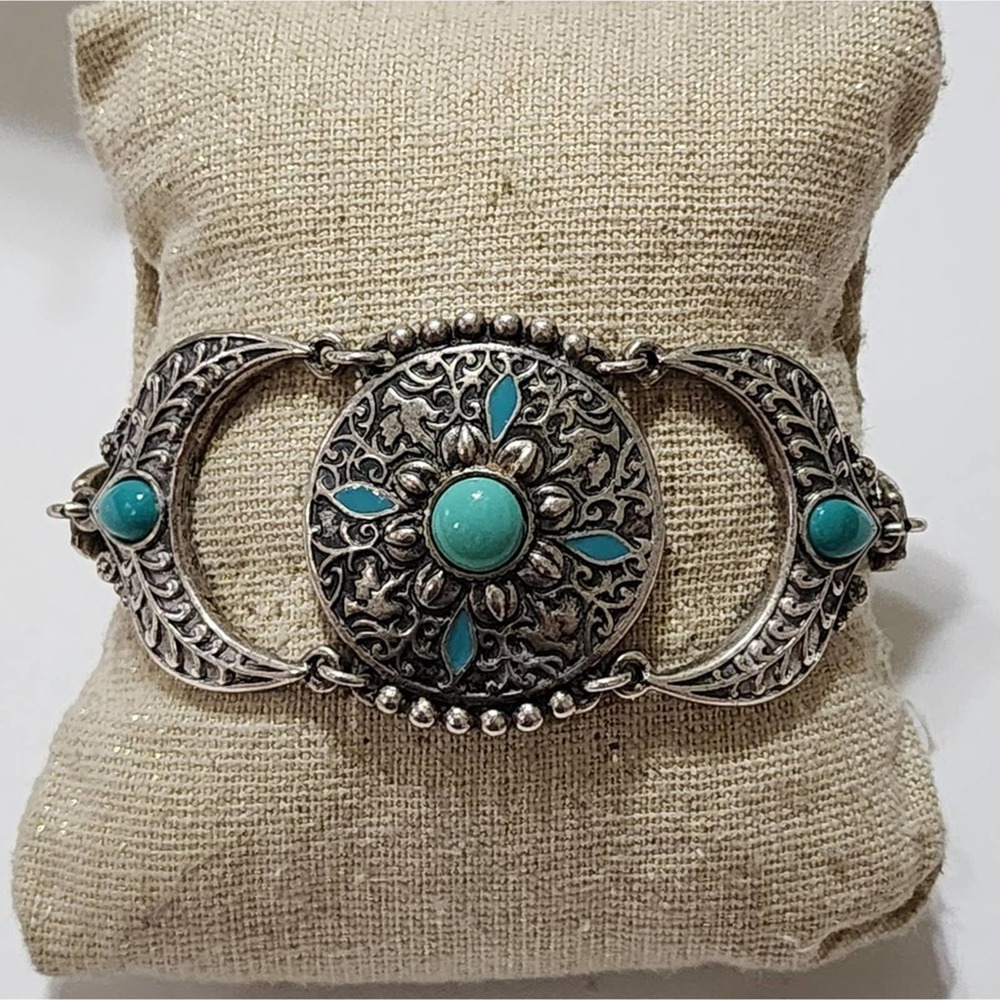 Lucky brand turquoise and scrolled silver tone‎ bracelet
